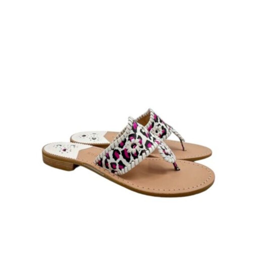 JACK ROGERS Womens White Eyelet Jacks Open Slip On Thong Sandals Shoes 7.5 M